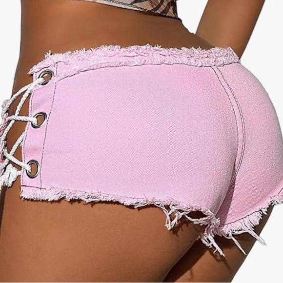 Pink jean jean shorts rave bottom club booty micro bikini beach rave festival - Picture 3 of 3